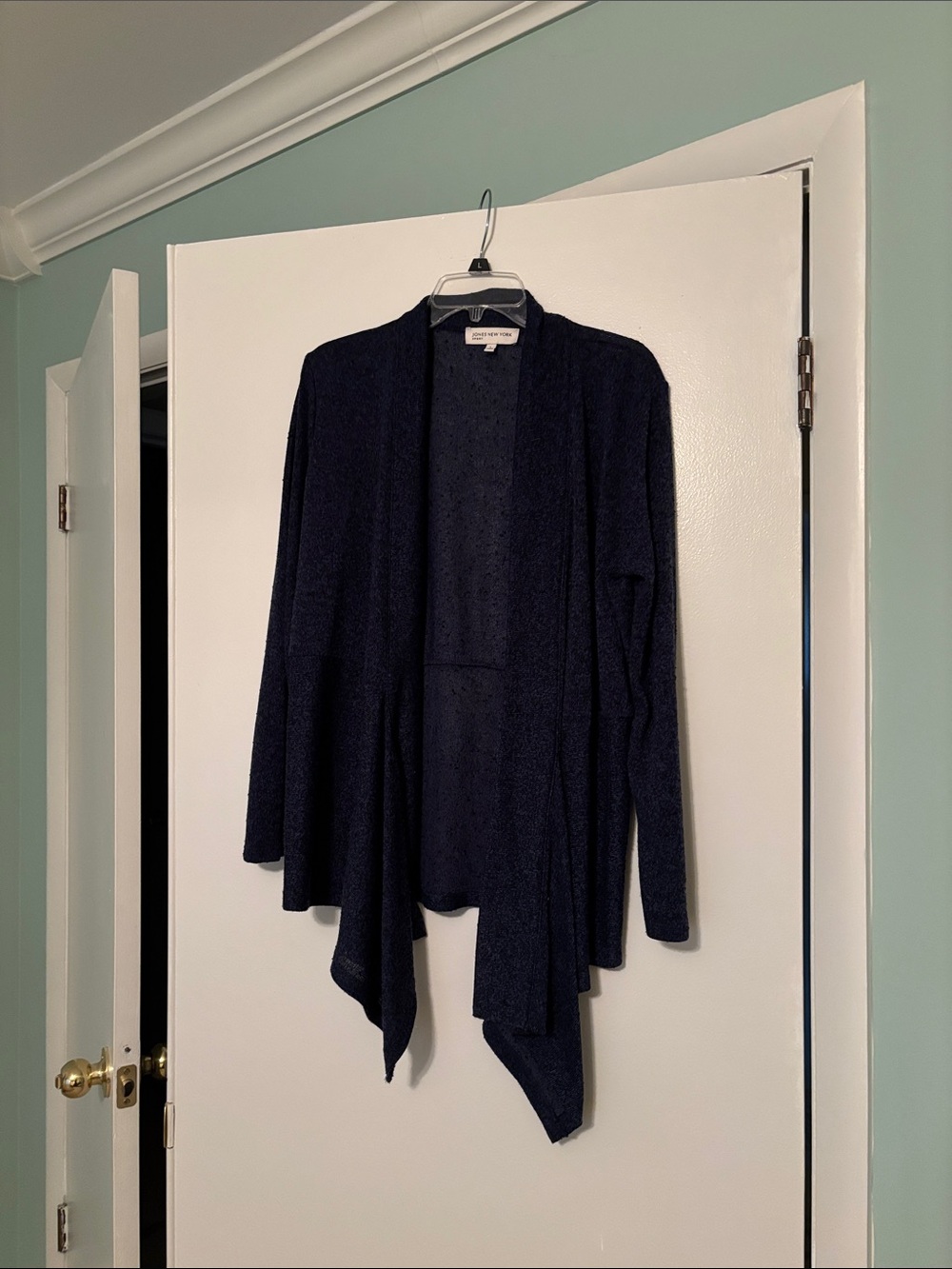 Jones New York Navy Open Front Waterfall Cardigan